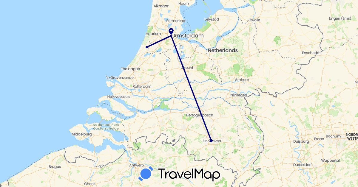 TravelMap itinerary: driving, plane in Netherlands (Europe)